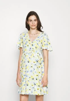 Woven Chiffon Wrap Dress- Day Dress -White/Light Blue