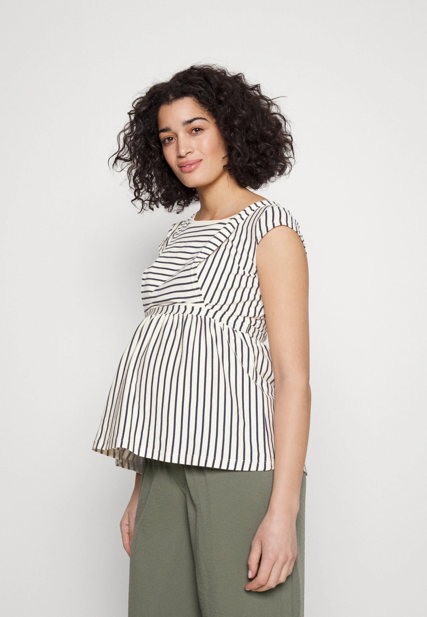 Maternity Baby Doll Nursing Tee- Print T-Shirt -Dark Blue/Off-White 1 Maternity Baby Doll Nursing Tee- Print T-Shirt -Dark Blue/Off-White