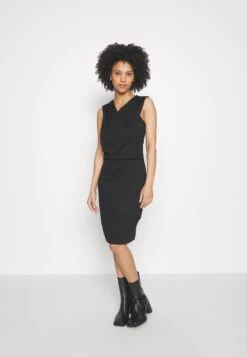 Drapped Neckline Smart Bodycon Sleeveless Mini Dress - Jersey Dress - Black