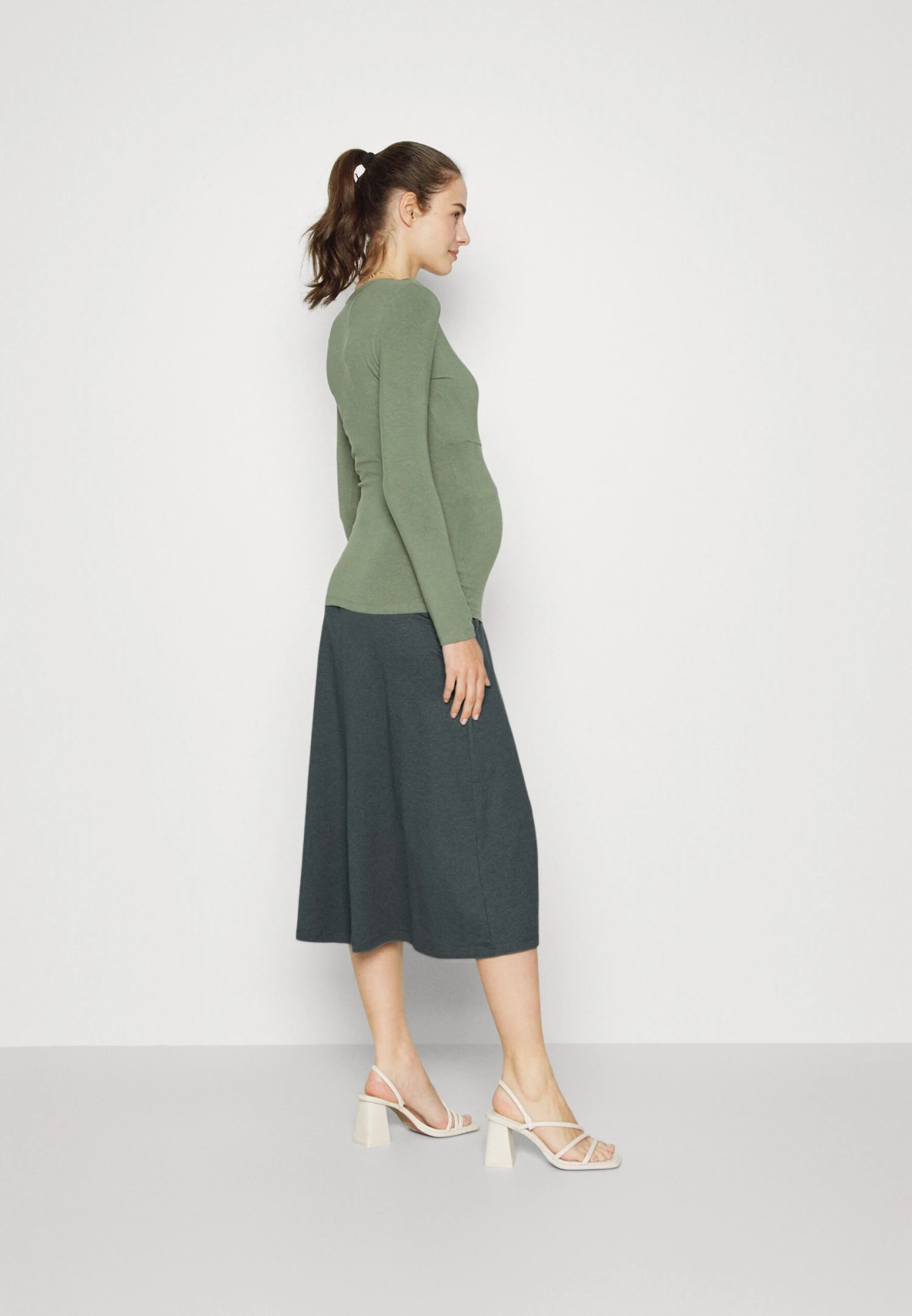 Maternity Basic Midi Skirt- Pencil Skirt - Light Green 3 Maternity Basic Midi Skirt- Pencil Skirt - Light Green - Image 3