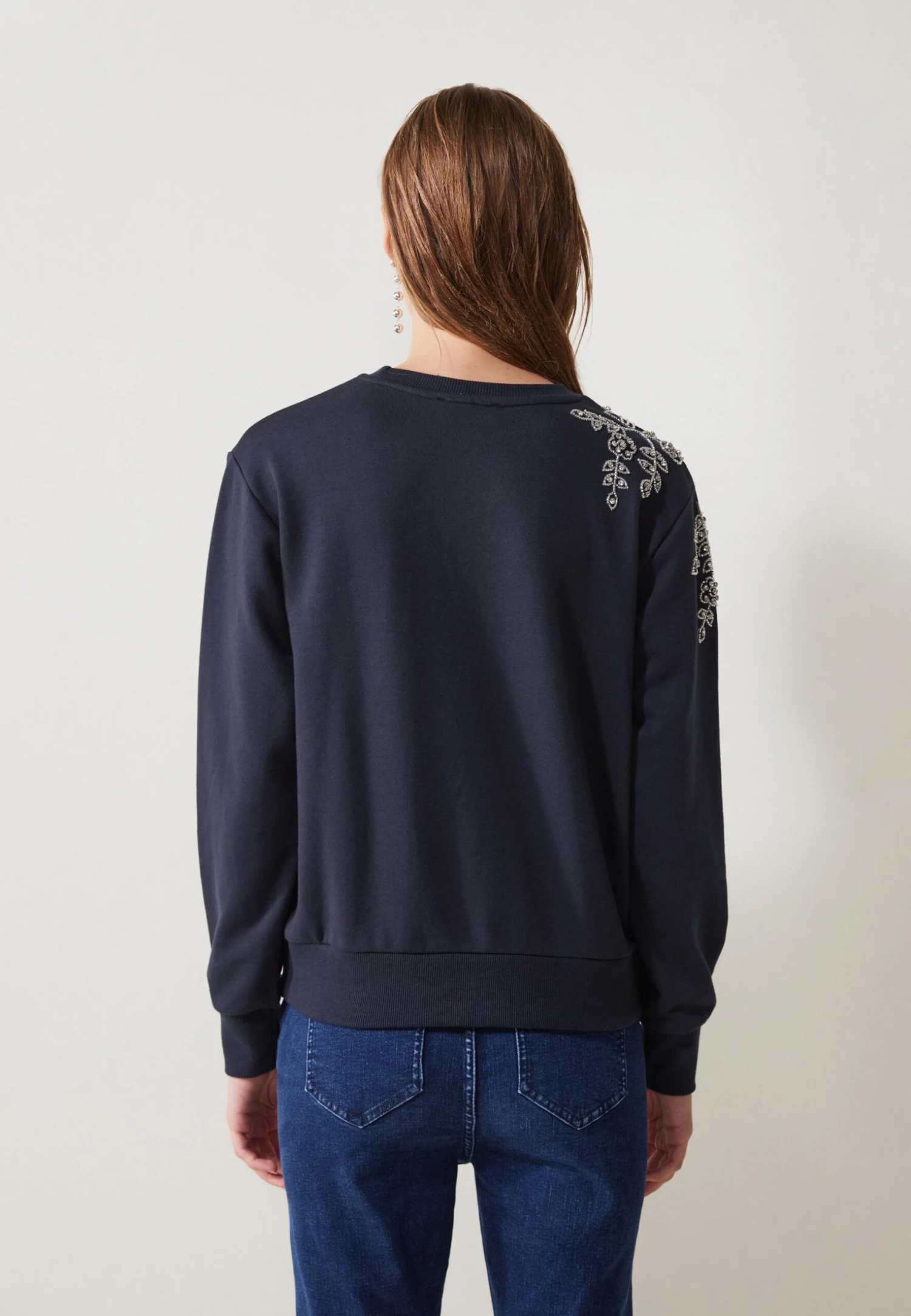 Anna Field RHINESTONE FLOWER SWEATER - Sweatshirt - Dark Blue 3 Anna Field RHINESTONE FLOWER SWEATER - Sweatshirt - Dark Blue - Image 3