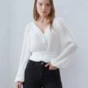 Anna Field CROPPED PLISSE TUNIC - Blouse - Offwhite