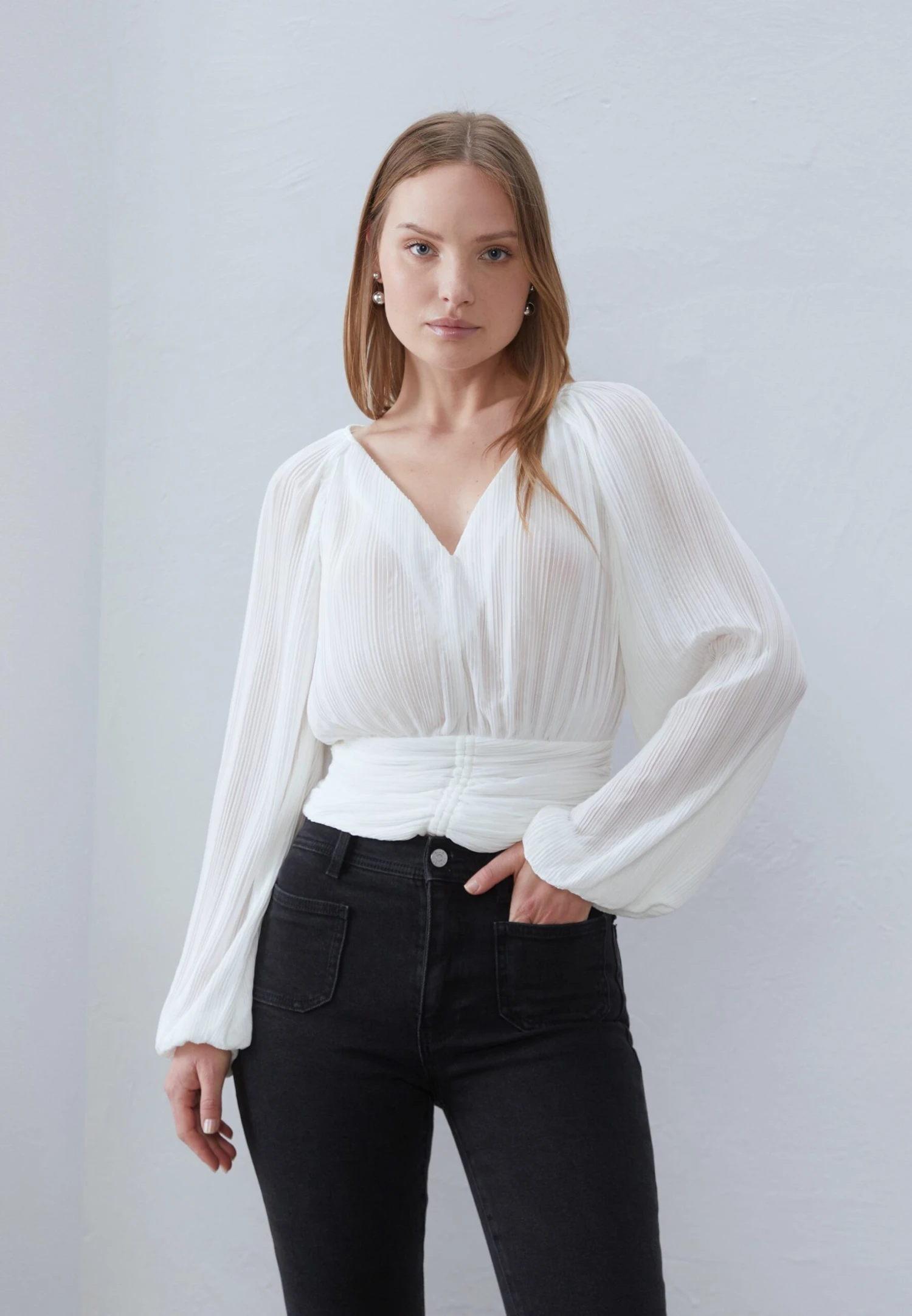 Anna Field CROPPED PLISSE TUNIC - Blouse - Offwhite 1 Anna Field CROPPED PLISSE TUNIC - Blouse - Offwhite