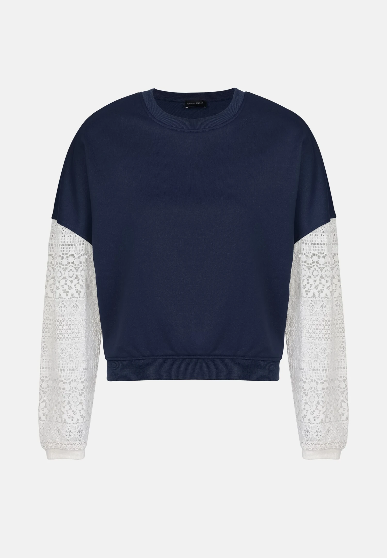 Anna Field LACE SLEEVE - Sweatshirt - Navy 4 Anna Field LACE SLEEVE - Sweatshirt - Navy - Image 4