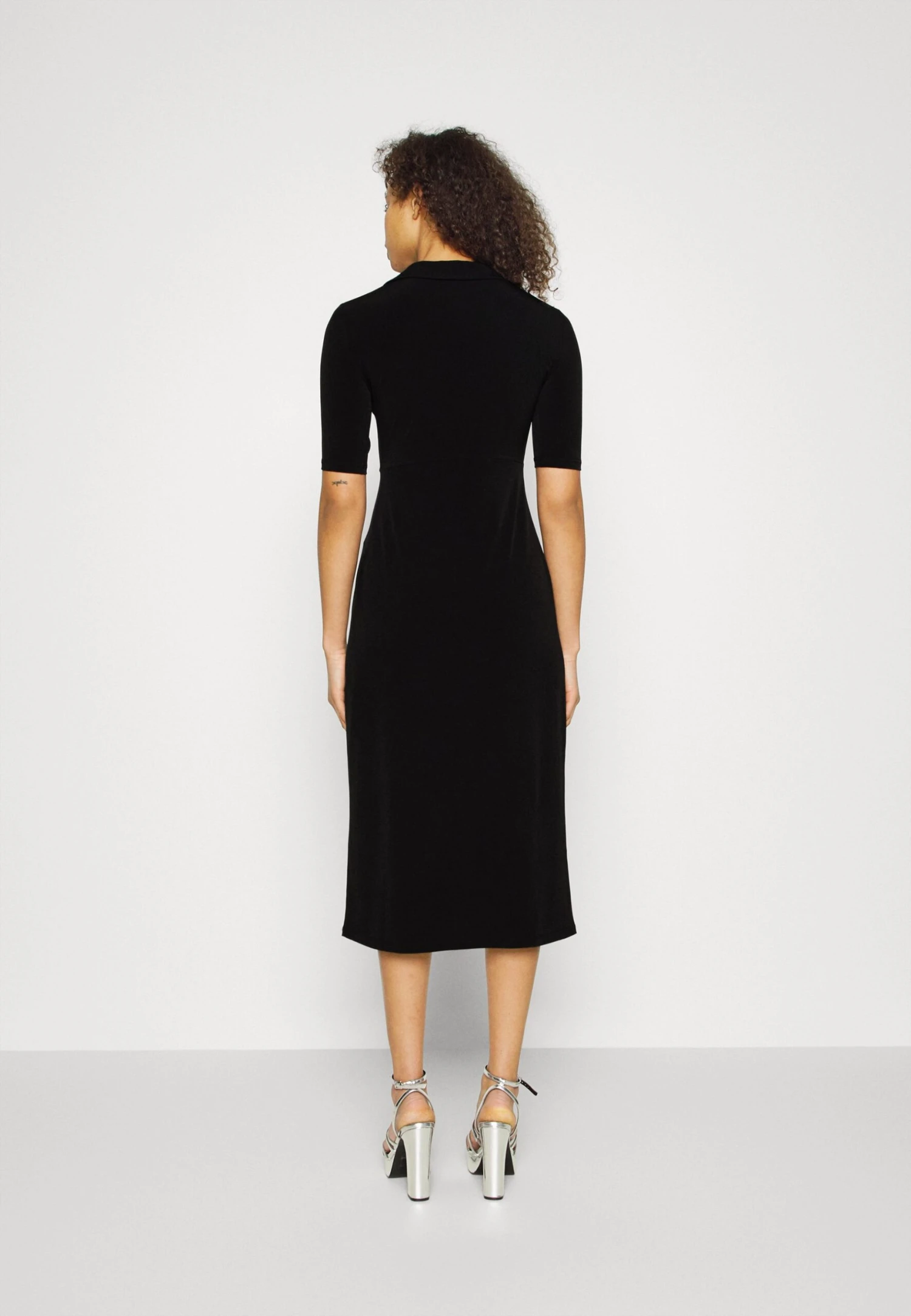 Center Front Knot Low Midi Dress - Day Dress - Black 3 Center Front Knot Low Midi Dress - Day Dress - Black - Image 3
