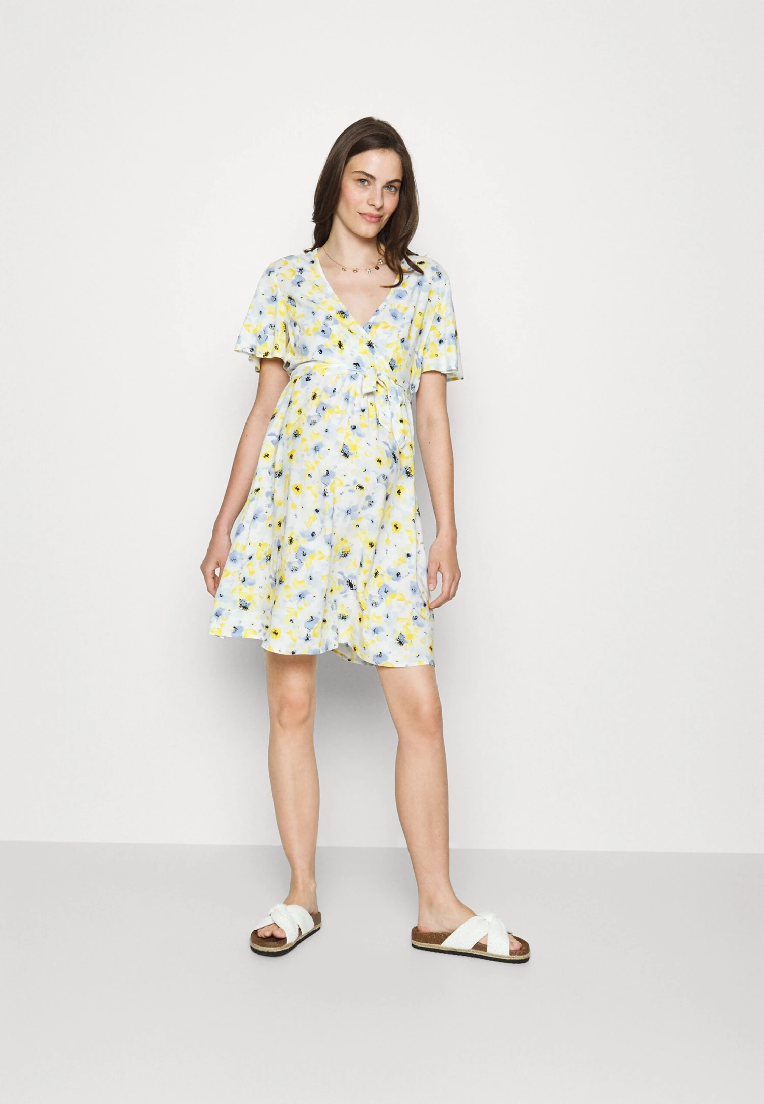 Woven Chiffon Wrap Dress- Day Dress -White/Light Blue 2 Woven Chiffon Wrap Dress- Day Dress -White/Light Blue - Image 2