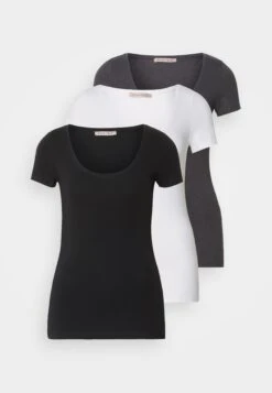 Anna Field 3 PACK - Basic T-shirt - Mottled Light Grey/white/mustard Yellow -Fashion 429b3576a5544b1aab28517c4dba6f4b