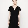 Frilled Cap Sleeves Flared Dress - Jersey Dress - Black