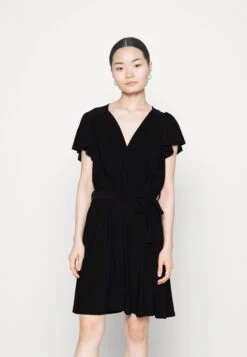 Frilled Cap Sleeves Flared Dress - Jersey Dress - Black