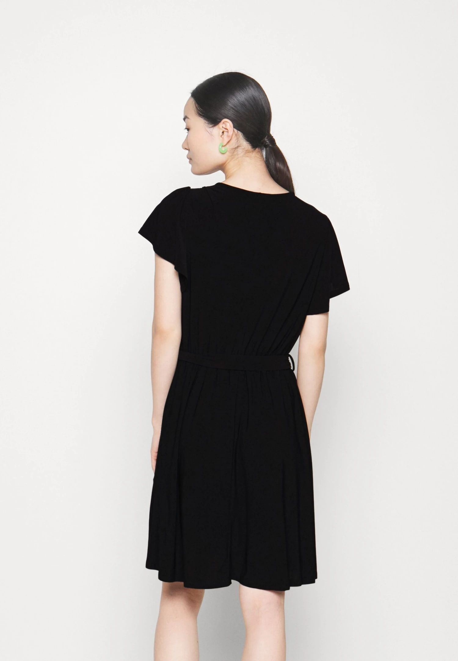 Frilled Cap Sleeves Flared Dress - Jersey Dress - Black 3 Frilled Cap Sleeves Flared Dress - Jersey Dress - Black - Image 3