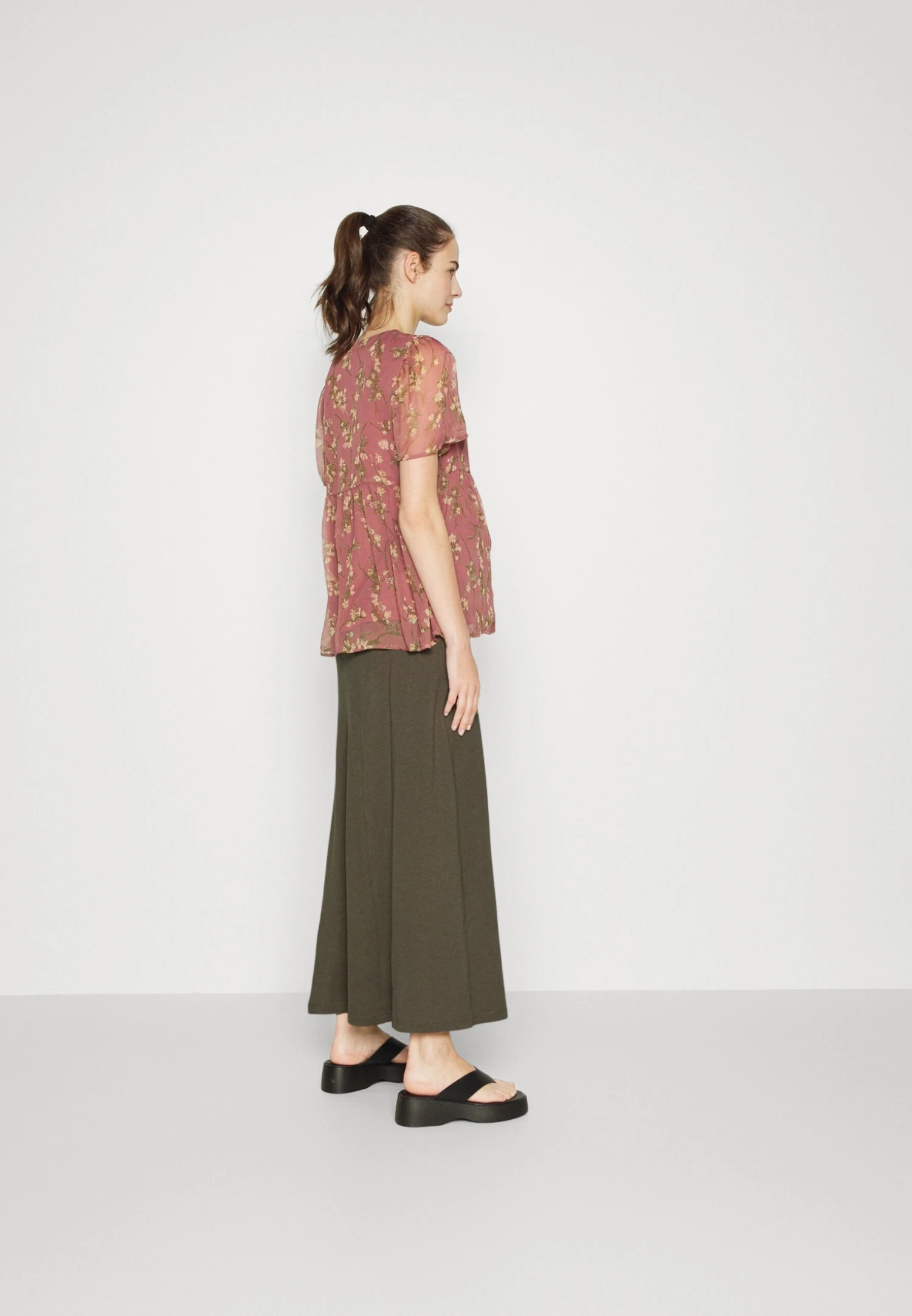 Maternity Maxi Skirt With Drawstring Waistband - Maxi Skirt - 606 - Khaki 3 Maternity Maxi Skirt With Drawstring Waistband - Maxi Skirt - 606 - Khaki - Image 3