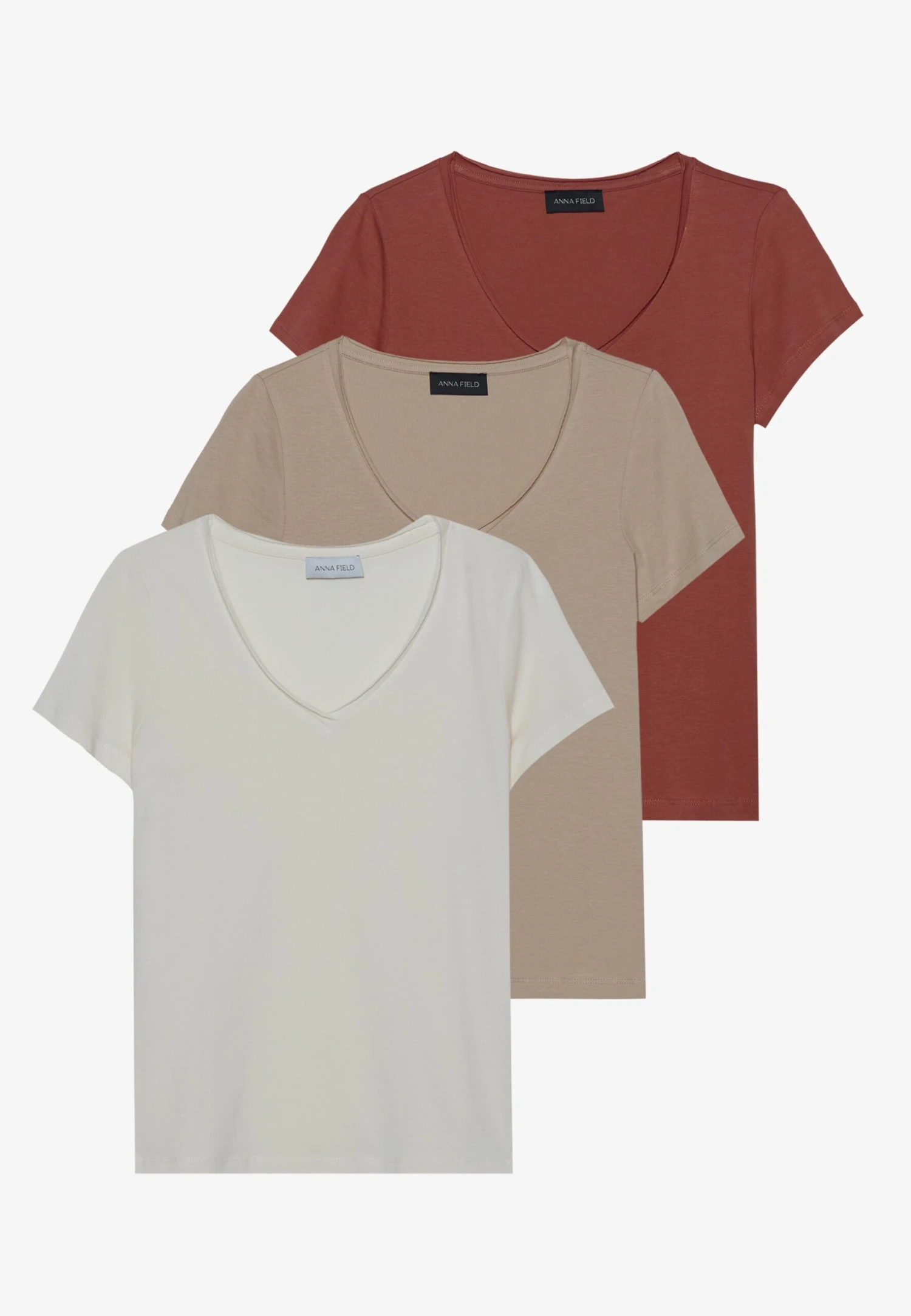 Anna Field 3 PACK - Basic T-shirt - Off-white/beige/red 4 Anna Field 3 PACK - Basic T-shirt - Off-white/beige/red - Image 4