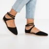 Anna Field Leather- Ankle Strap Ballet Pumps - Black