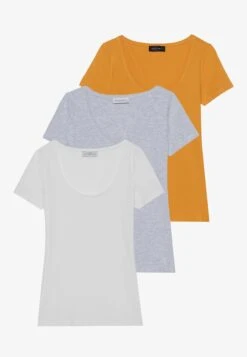 Anna Field 3 PACK - Basic T-shirt - Mottled Light Grey/white/mustard Yellow -Fashion 6de6c4f1b1dc4d85b36b0895440971ca