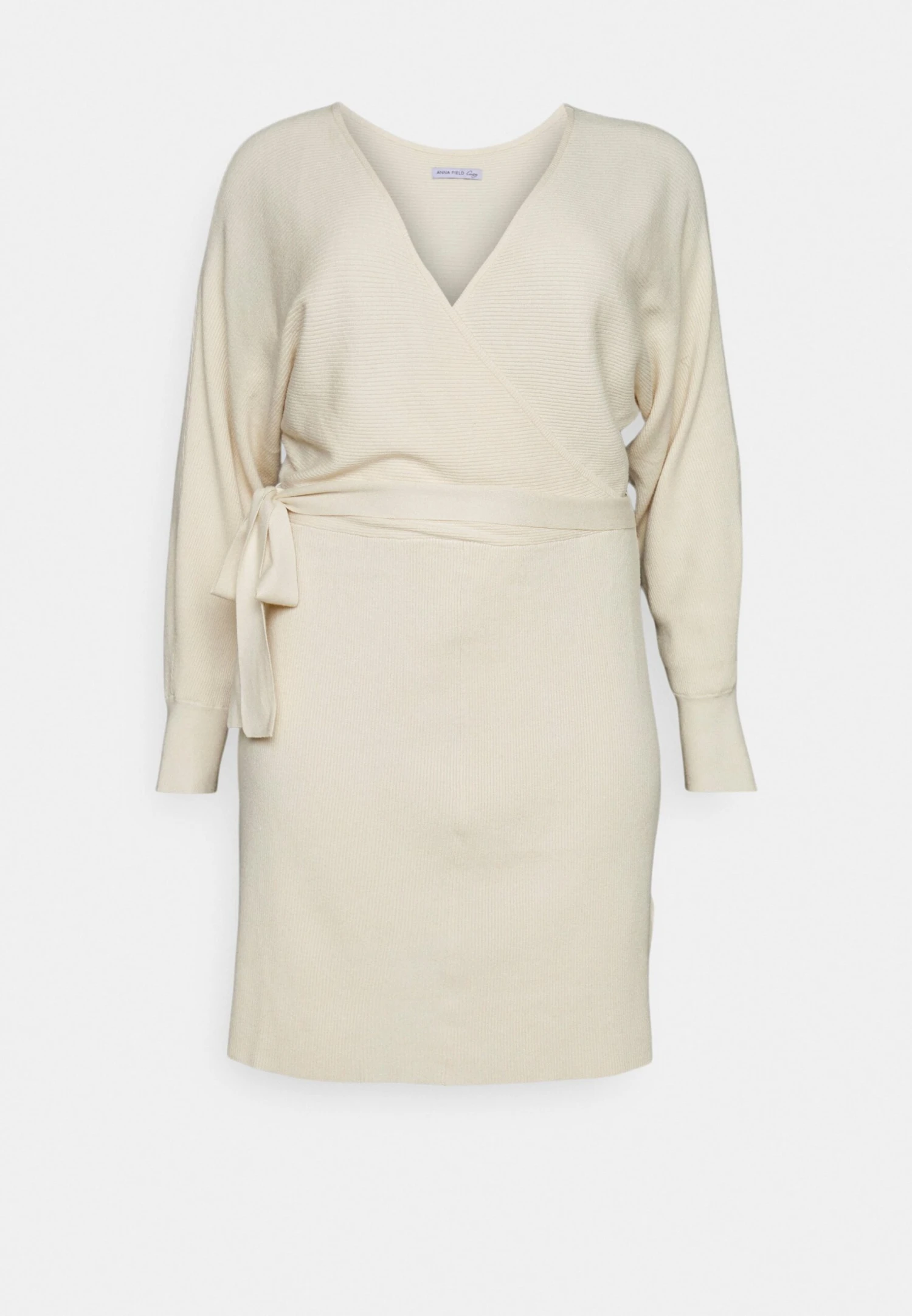 Wrap V Ausschnitt Mini Strickkleid Mit Gürtel - Jumper Dress - Off White 4 Wrap V Ausschnitt Mini Strickkleid Mit Gürtel - Jumper Dress - Off White - Image 4