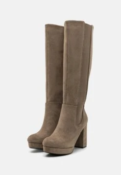 High Heeled Boots - Taupe -Fashion 7c869136cae04134a3c1540cbf3222c1