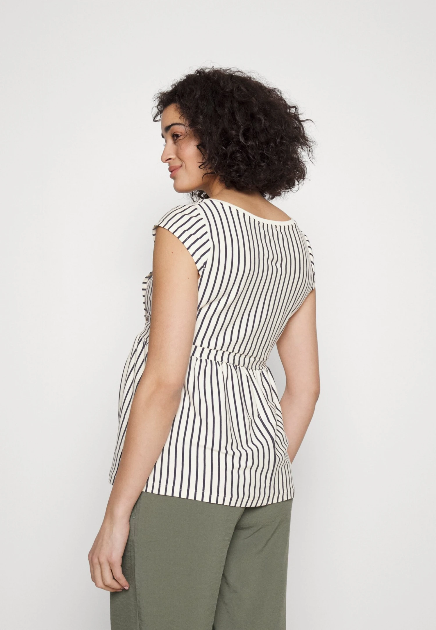 Maternity Baby Doll Nursing Tee- Print T-Shirt -Dark Blue/Off-White 3 Maternity Baby Doll Nursing Tee- Print T-Shirt -Dark Blue/Off-White - Image 3