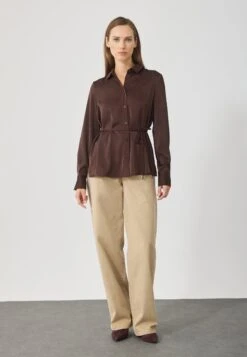 Anna Field SATIN SHIRT WITH BELT - Button-down Blouse - Coffee Bean -Fashion 82e5900309c2428480ff7663bedfd95a
