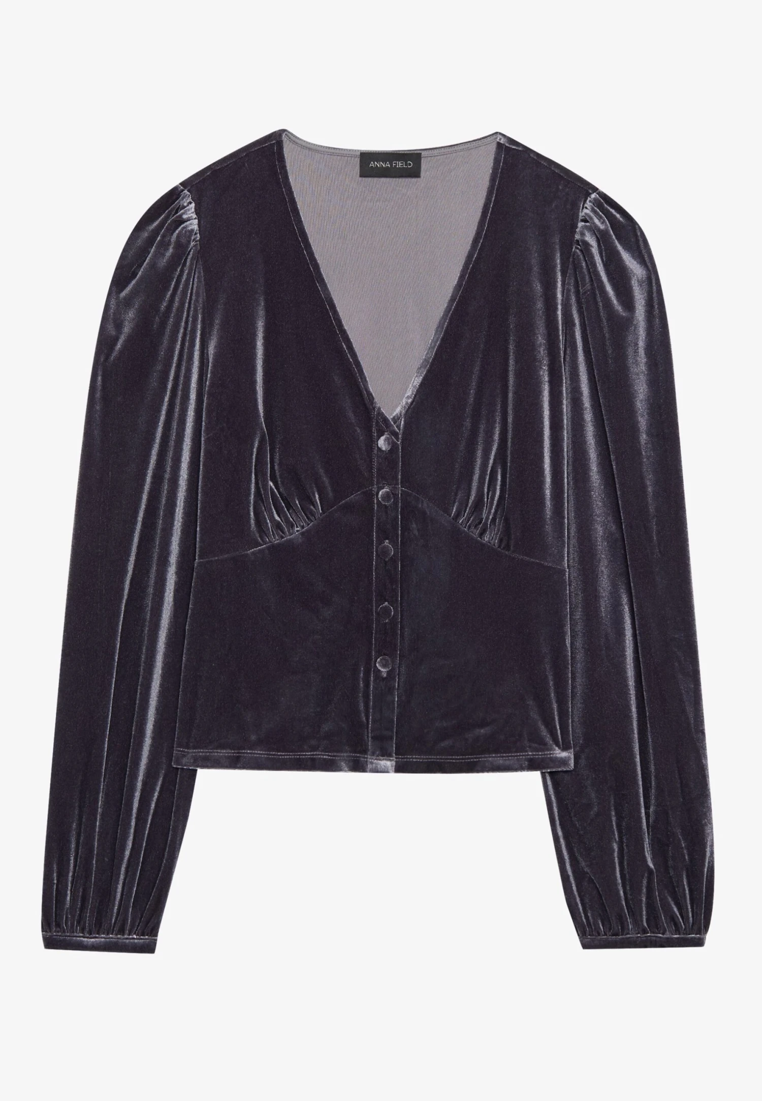 Anna Field VELVET TOP - Blouse - Dark Grey 4 Anna Field VELVET TOP - Blouse - Dark Grey - Image 4