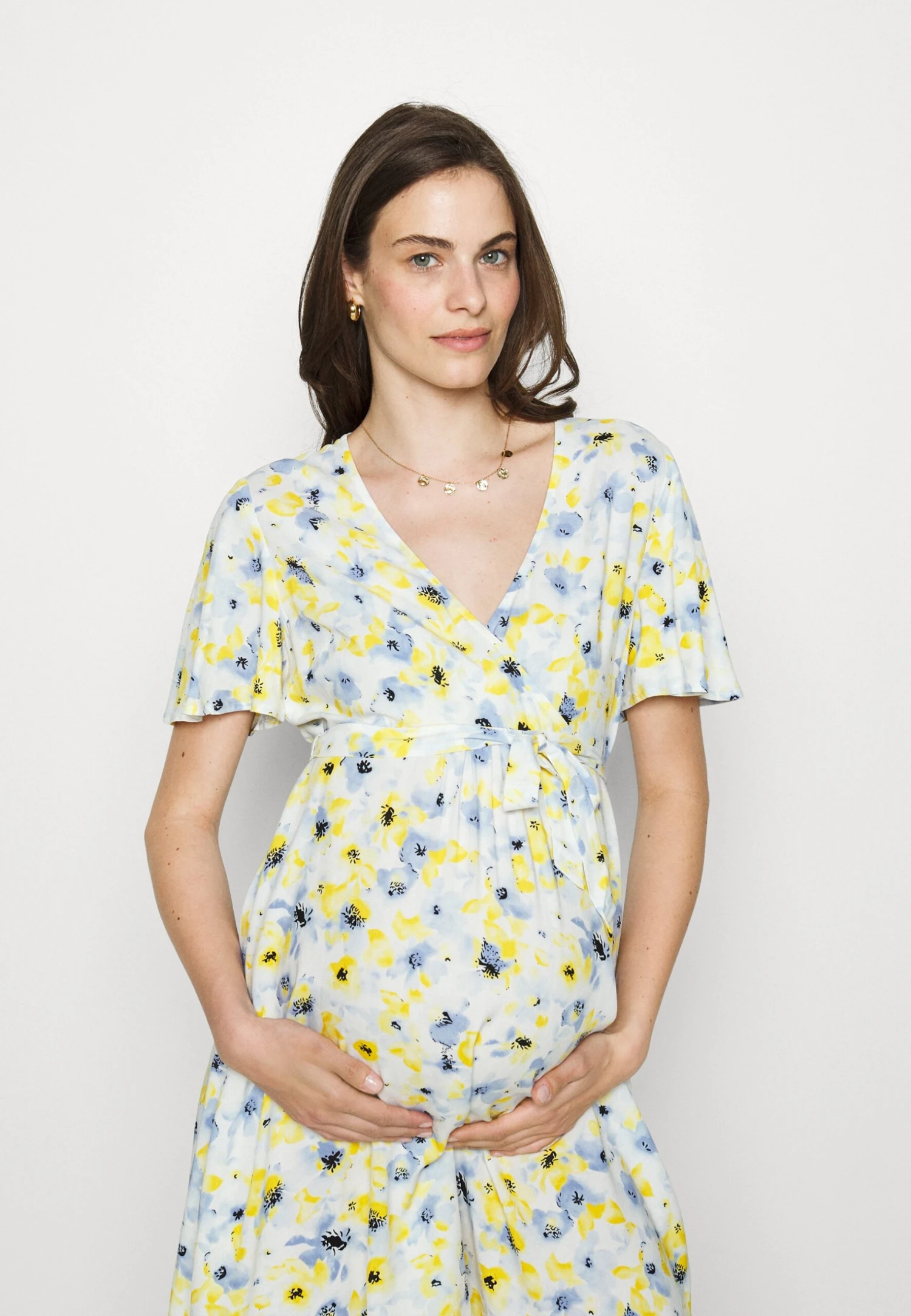 Woven Chiffon Wrap Dress- Day Dress -White/Light Blue 4 Woven Chiffon Wrap Dress- Day Dress -White/Light Blue - Image 4