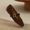 Ankle Strap Ballet Pumps - Burgundy