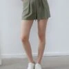 Anna Field NATURAL LINEN/VISCOSE MIX TIE WAIST SHORTS - Shorts - Olive