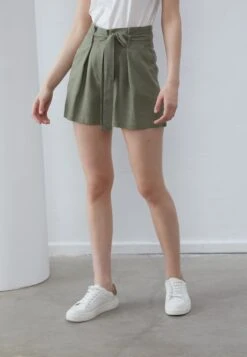 Anna Field NATURAL LINEN/VISCOSE MIX TIE WAIST SHORTS - Shorts - Olive -Fashion aabecf0e0c074f04a2da03d66e05bdb5