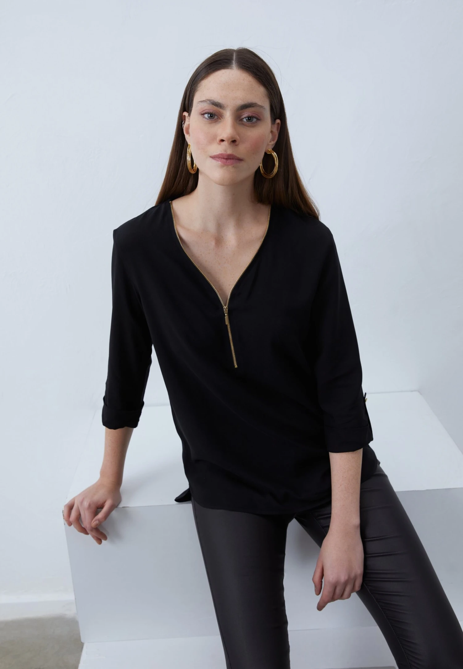 Anna Field ZIP TUNIC - Blouse - Black 1 Anna Field ZIP TUNIC - Blouse - Black