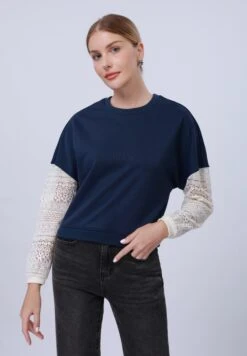 Anna Field LACE SLEEVE - Sweatshirt - Navy