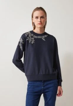 Anna Field RHINESTONE FLOWER SWEATER - Sweatshirt - Dark Blue