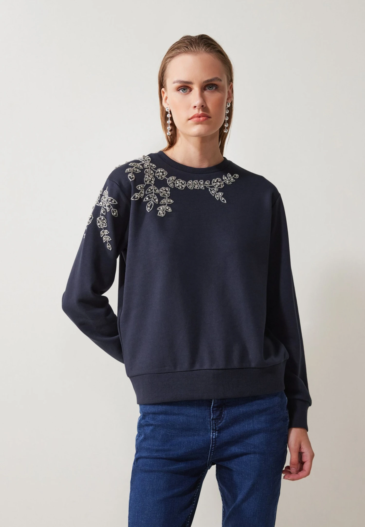 Anna Field RHINESTONE FLOWER SWEATER - Sweatshirt - Dark Blue 1 Anna Field RHINESTONE FLOWER SWEATER - Sweatshirt - Dark Blue