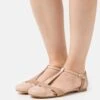 Anna Field Leather- Ankle Strap Ballet Pumps - Beige