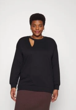 Cut Out Neck Fit - Sweatshirt -Black