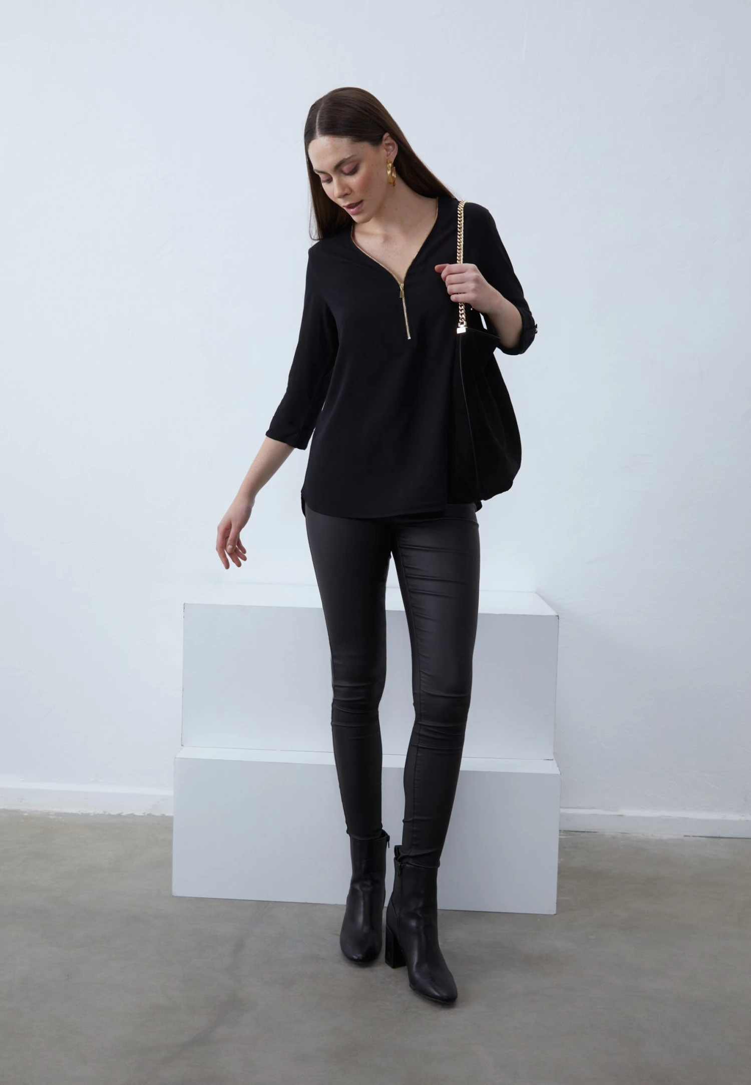 Anna Field ZIP TUNIC - Blouse - Black 2 Anna Field ZIP TUNIC - Blouse - Black - Image 2