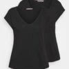 Anna Field Basic V Neck Drop Shoulder 2 Pack- Basic T-Shirt - Black