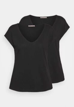 Anna Field Basic V Neck Drop Shoulder 2 Pack- Basic T-Shirt - Black