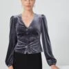 Anna Field VELVET TOP - Blouse - Dark Grey