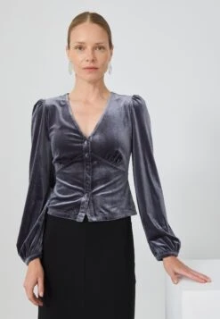 Anna Field VELVET TOP - Blouse - Dark Grey